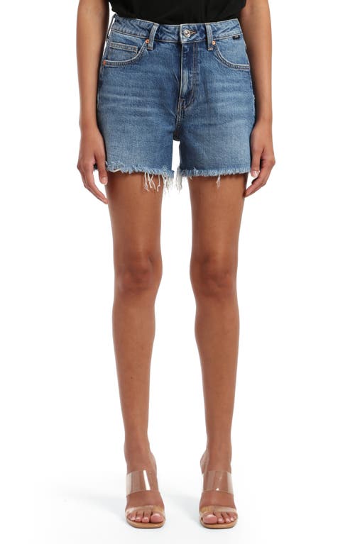 Heidi High Waist Relaxed Denim Cutoff Shorts in Mid Brushed Recycled Blue