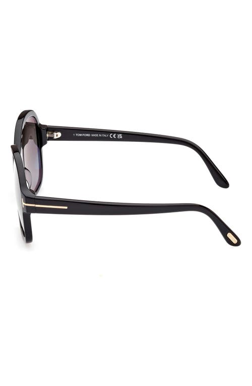 Tom Ford Hanley 57mm Gradient Butterfly Sunglasses In Shiny Black/gradient Smoke
