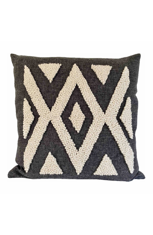 Shop Cotton Tree Punch Needle Ndebele Pillow In Natural/charcoal - Pattern 2