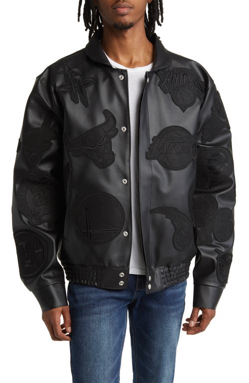 NBA Collage Faux Leather Jacket in Black/Black