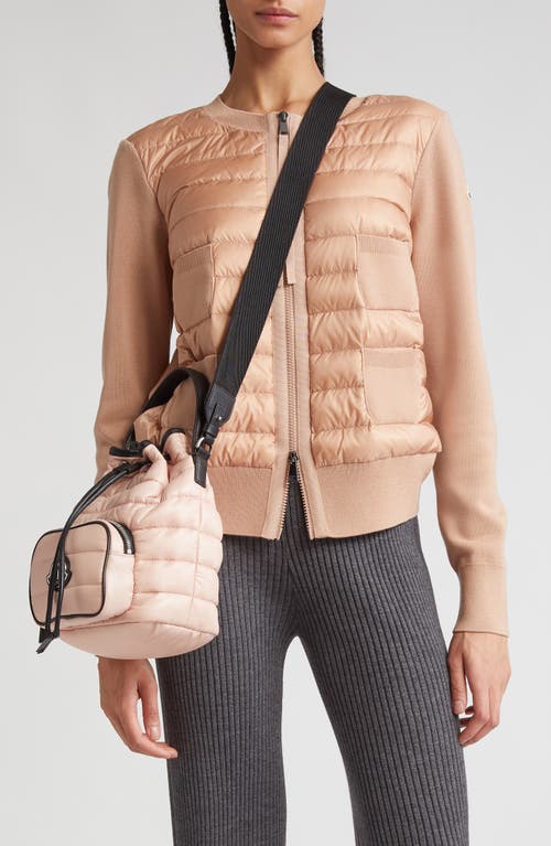 Moncler Mixed Media Quilt Front Wool Cardigan Dark Pink at Nordstrom,
