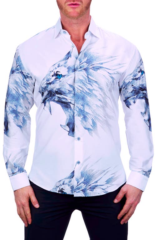 Maceoo Fibonacci Lionfierce Button-Up Shirt White at Nordstrom,