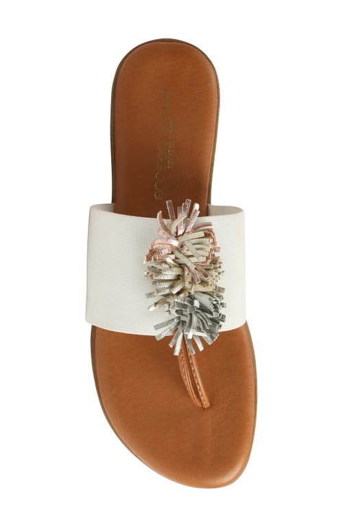 Andre Assous Novalee Womens Metallic Fringe Pom Thong Sandals In White/metal