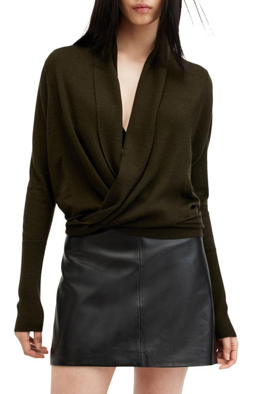 Shop Allsaints Wasson Pirate Wrap Merino Wool Cardigan In Tarmac Green