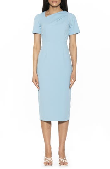 Alexia Admor Angelica Asymmetric Neck Sheath Midi Dress In Blue