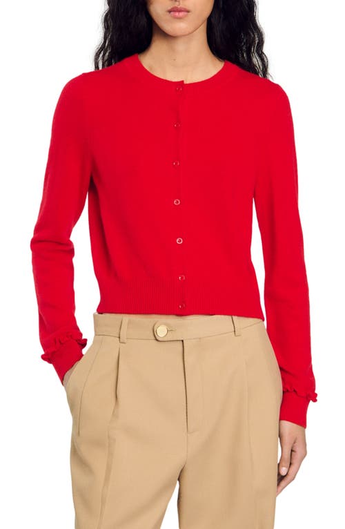 Shop Sandro Ruffled Cardigan In Red