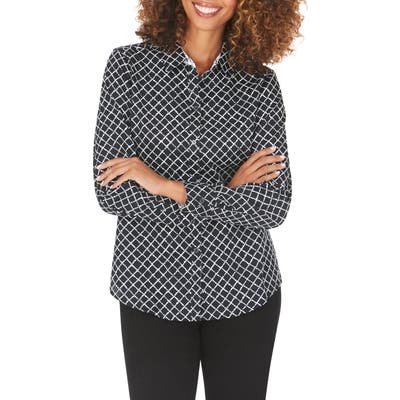 Foxcroft Ava Diamond Dots Wrinkle-Free Shirt, Black