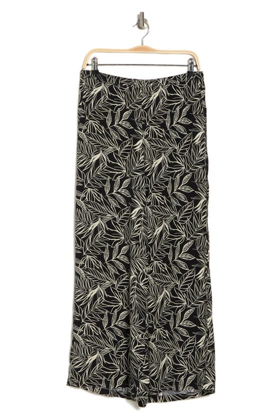 Shop Adrianna Papell Printed Wide Leg Pants In Black/ Pebble Linear Leaf
