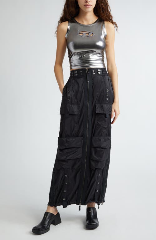 Diesel ® T-lynys Logo Cutout Foiled Jersey Tank In Deep Silver/black