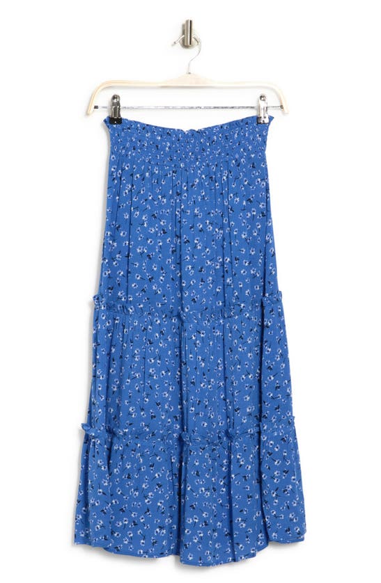 Cece Tiered Maxi Skirt With Smocked Waist In Black/ White/ Blue | ModeSens