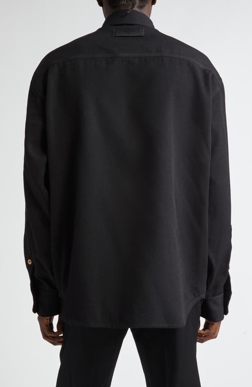 Shop Versace Wool Gabardine Button-down Overshirt In Black