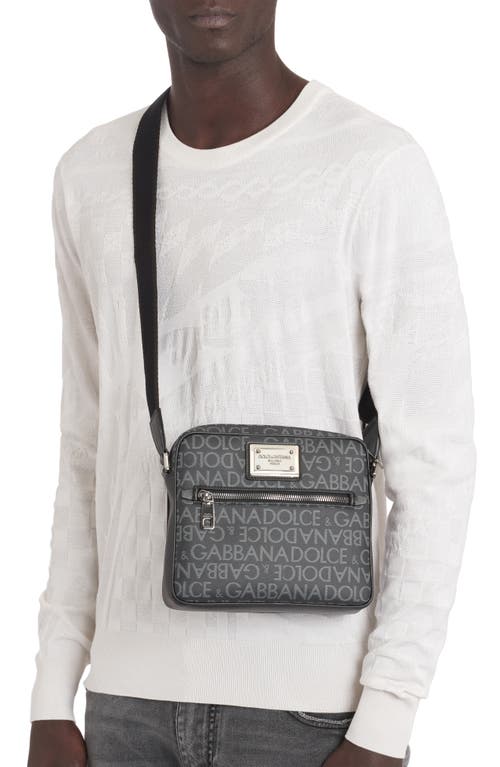 Shop Dolce & Gabbana Dolce&gabbana Logo Plaque Logo Jacquard Crossbody Bag In Black/grey