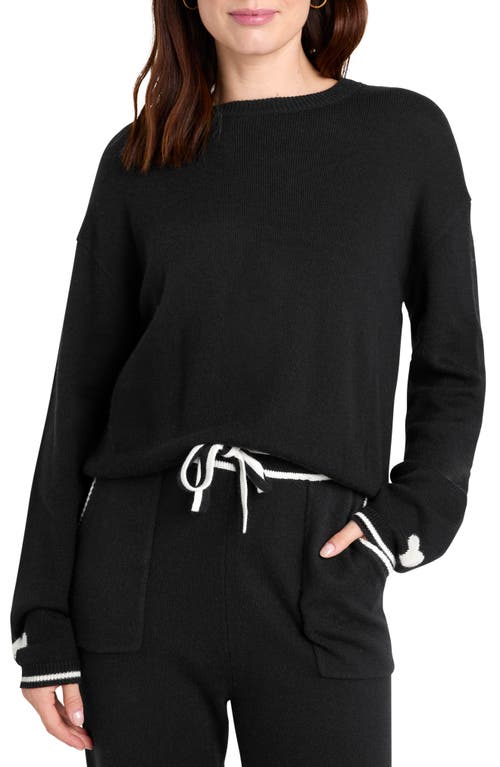 Splendid Elizabeth Heart Detail Cotton Blend Sweater in Black/Snowhthr 