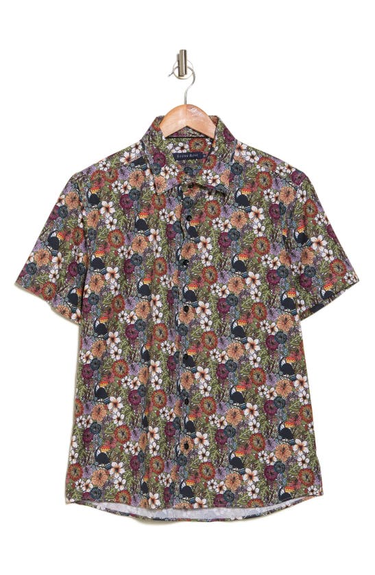 Stone Rose Jungle Print Short Sleeve Trim Fit Button-up Shirt In Green