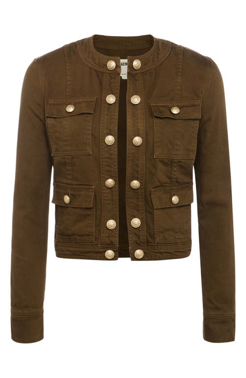 Shop L Agence L'agence Yari Collarless Denim Jacket In Olive Grove