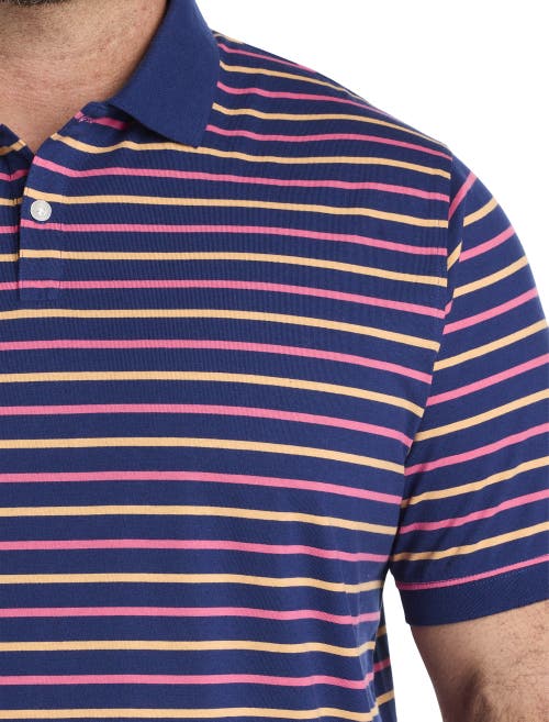 Harbor Bay Multi-striped Polo Shirt In Navy Pink Orange