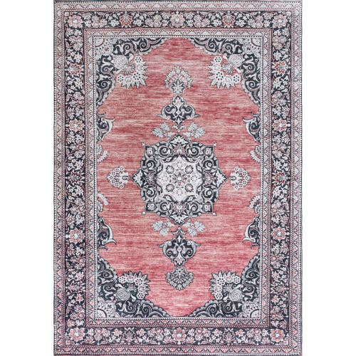 Jonathan Y Bausch Bohemian Distressed Chenille Machine-washable Area Rug In Dark Pink/black/white