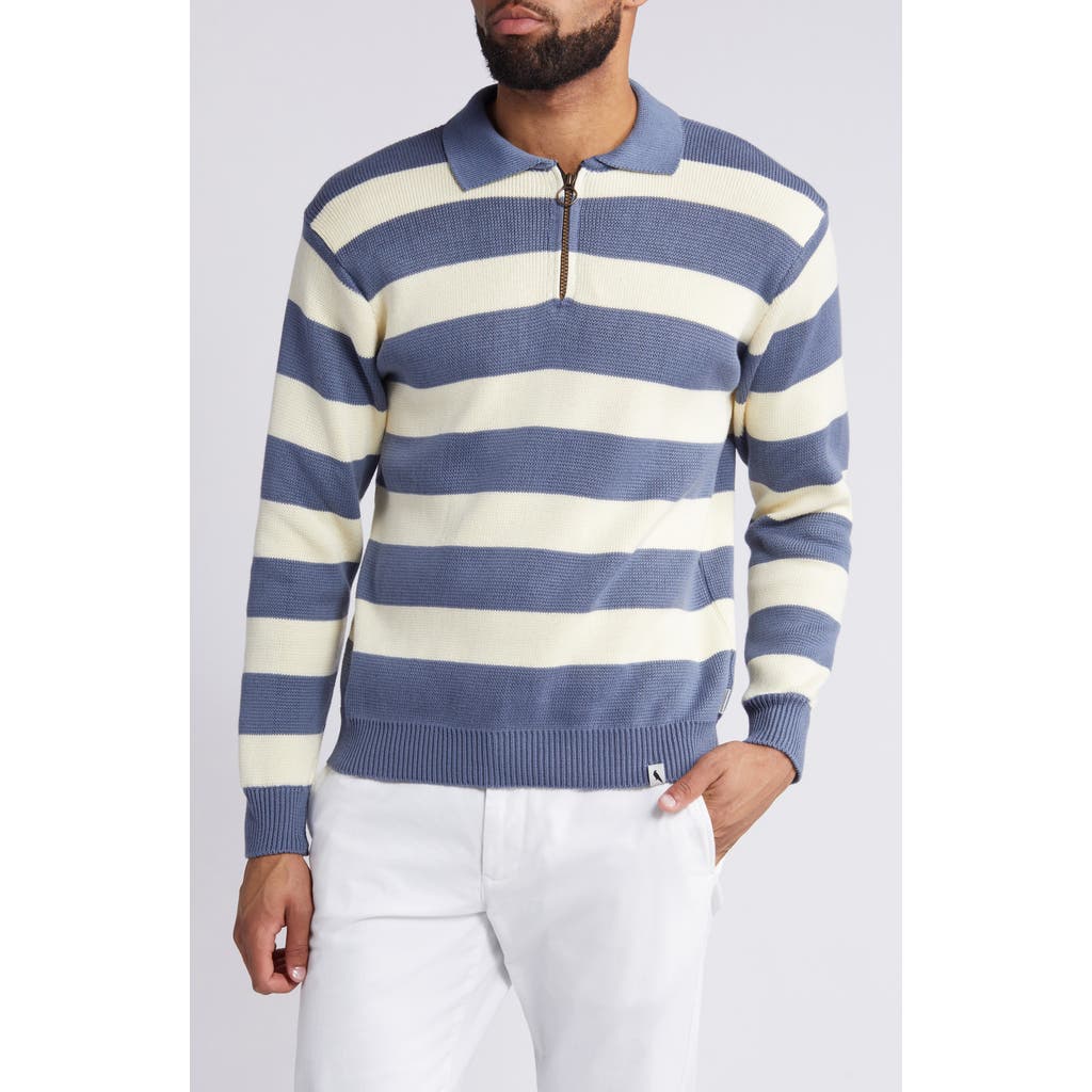 Peregrine Richmond Stripe Zip-up Rugby Sweater In Smoke/white