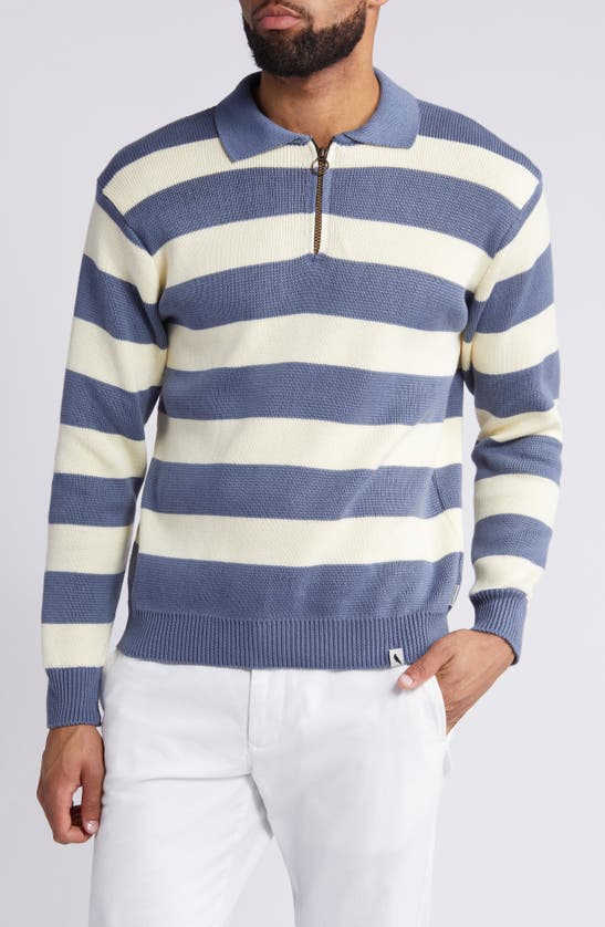 Shop Peregrine Richmond Stripe Zip-up Rugby Sweater In Smoke/ White