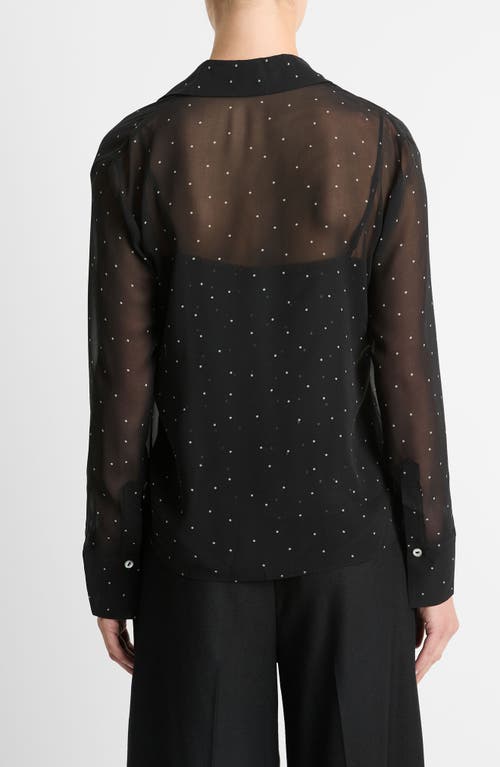 Shop Vince Pin Dot Sheer Silk Button-up Shirt & Lace Trim Camisole In Black/grey