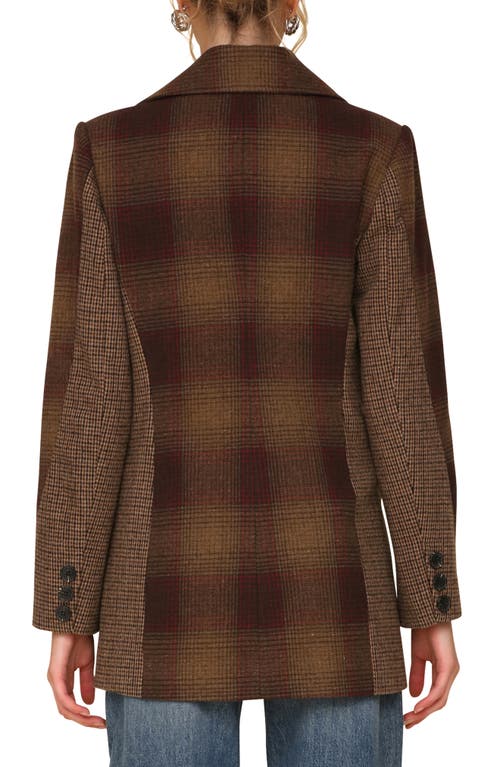 Shop Avec Les Filles Patchwork Double Breasted Blazer In Brown/red Plaid Mix