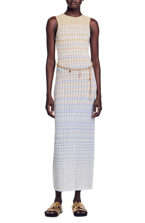 sandro Sleeveless Metallic Pointelle Sweater Dress Blue /Gold at Nordstrom,