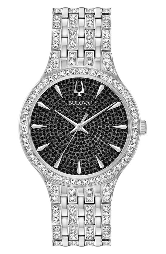 Bulova Swarovski Crystal Pavé Three-hand Quartz Bracelet Watch, 40mm In Silver