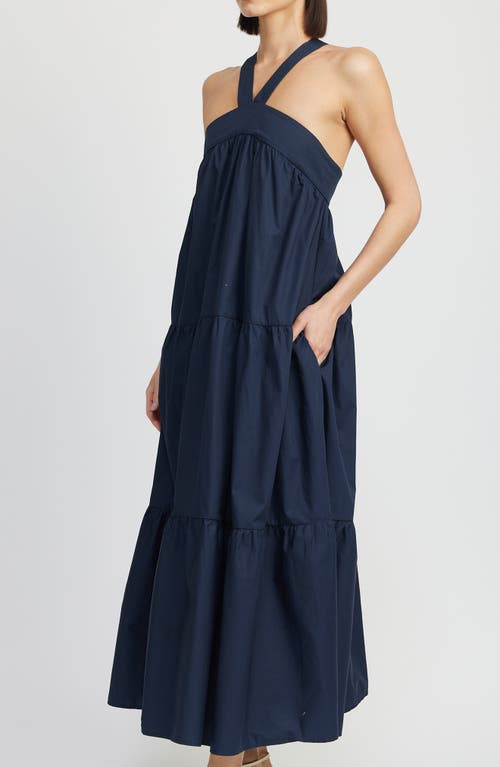 Shop En Saison Irene Tiered Cotton Midi Dress In Navy