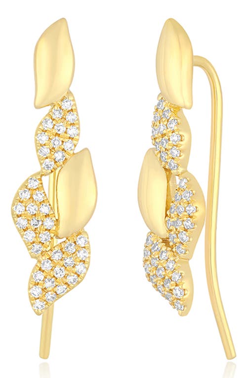 EF Collection Diamond Pavé Leaf Ear Climbers in Yellow Gold 