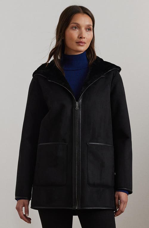 Shop Lauren Ralph Lauren Reversible Hooded Faux Fur Coat In Black