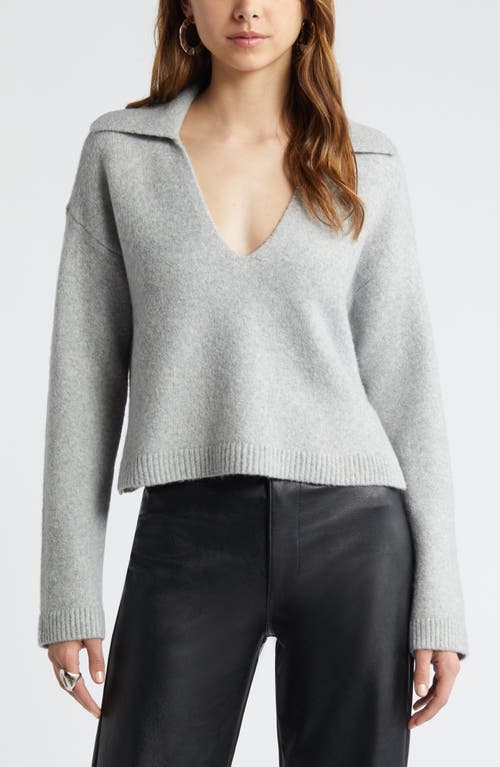 Shop Open Edit Johnny Collar Boxy Crop Sweater In Grey Heather