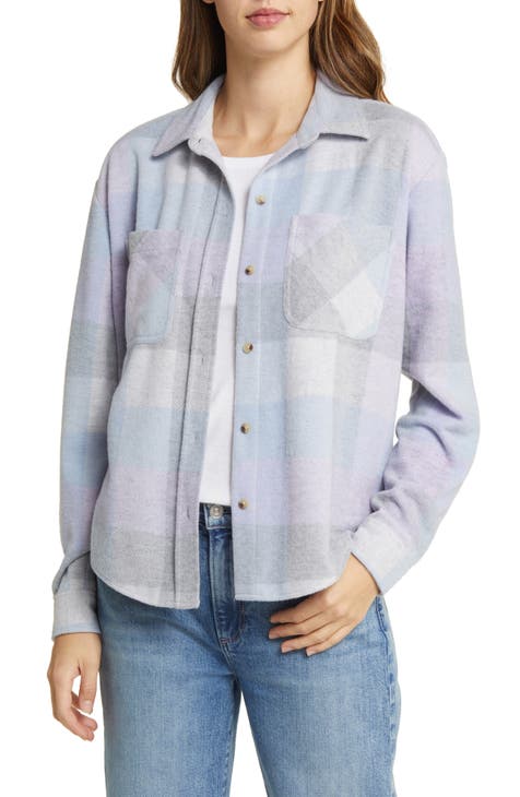 BC Clothing Women's Plaid Soft Lined Flannel LS Collared Shirt Snaps. Color  Purple. Size: Medium.