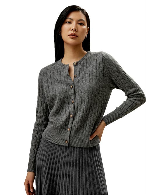 Shop Lilysilk Cable-knit Cashmere Crewneck Cardigan In Medium Gray