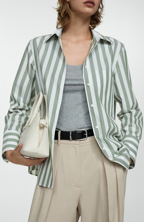Shop Mango Stripe Cotton Button-up Shirt In Green