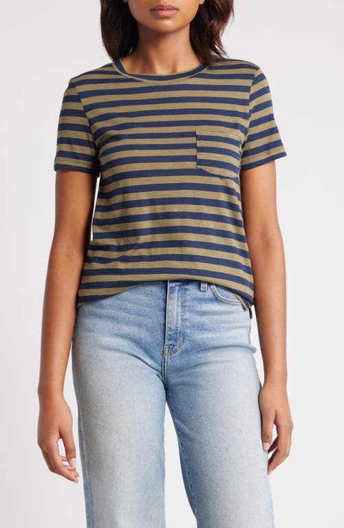 Shop Caslonr Caslon(r) Core Slub Crewneck T-shirt In Olive Burnt- Navy Charm Stripe