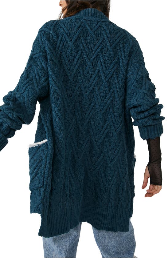 Free People Montana Cable Cotton Cardigan In Varsity Navy