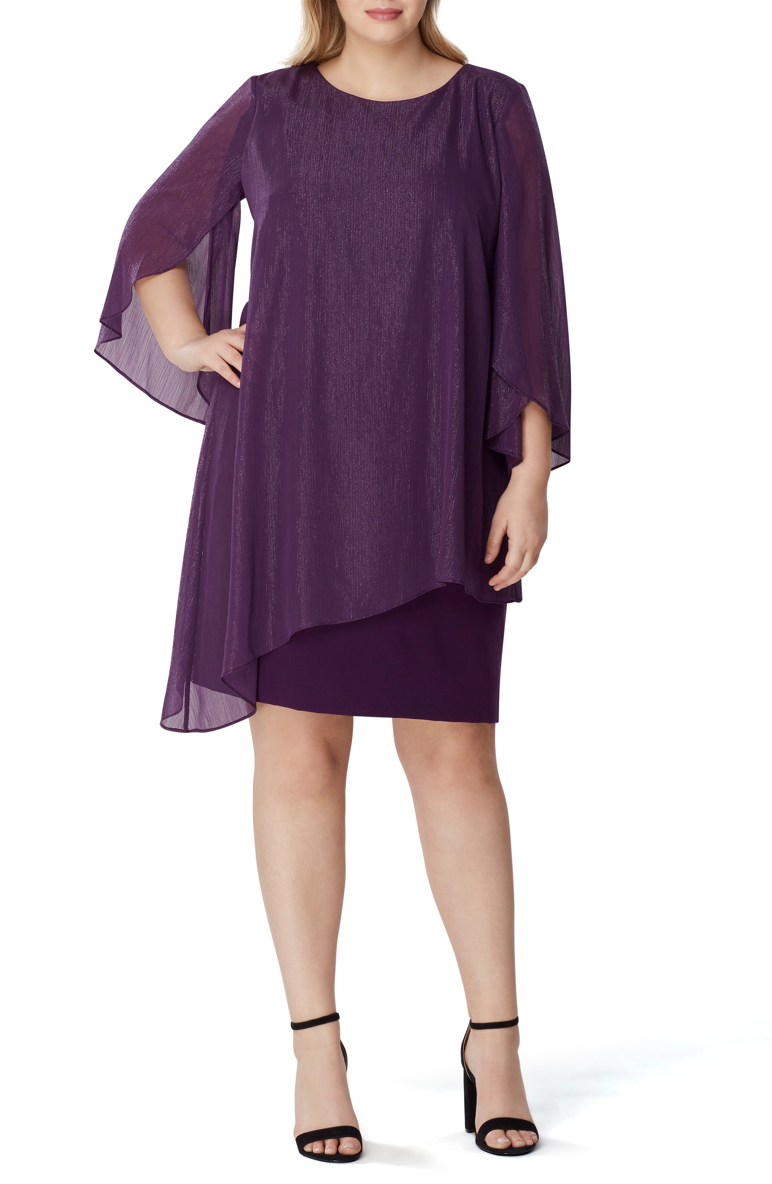 Plus Size Tahari Metallic Chiffon Overlay Sheath Dress, Purple