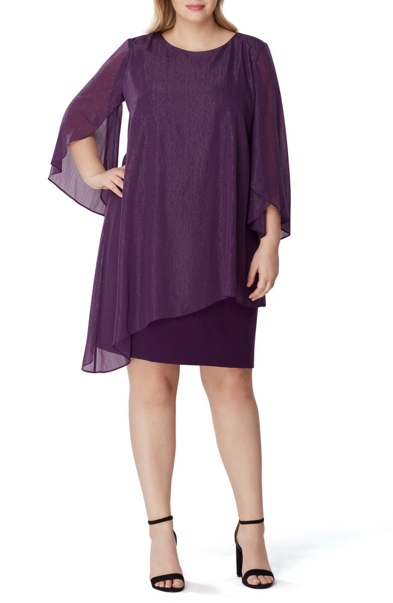 Tahari Metallic Chiffon Overlay Sheath Dress (Plus Size) | Nordstrom