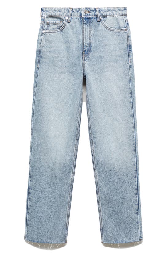 Mango Raw Hem Mid Rise Crop Straight Leg Jeans In Medium Blue