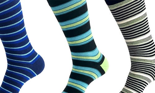 Unsimply Stitched 3-pack Assorted Stripe Crew Socks In Blue Multi