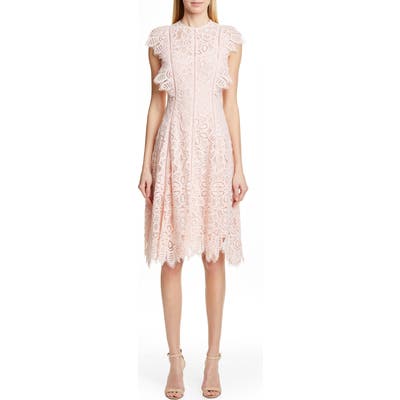 Lela Rose Flutter Sleeve Lace Dress, Pink