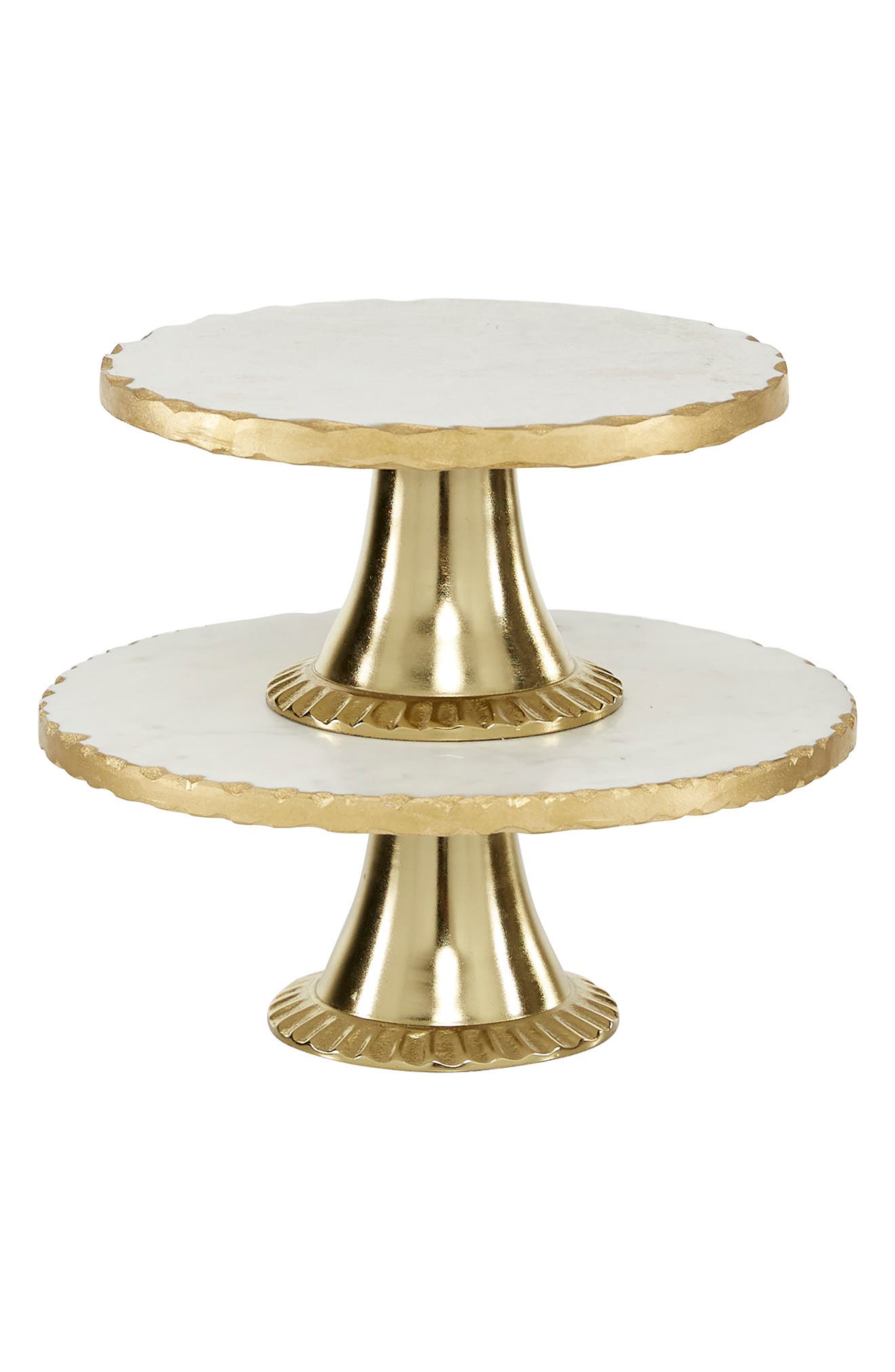 WILLOW ROW White Marble Cake Stand with Goldtone Base Set of 2