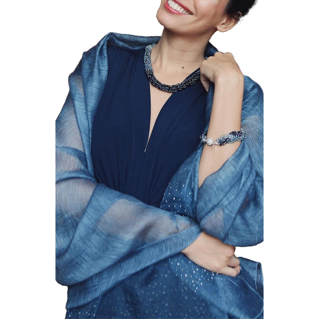 Saachi Crystal Embellished Silk & Wool Scarf In Blue