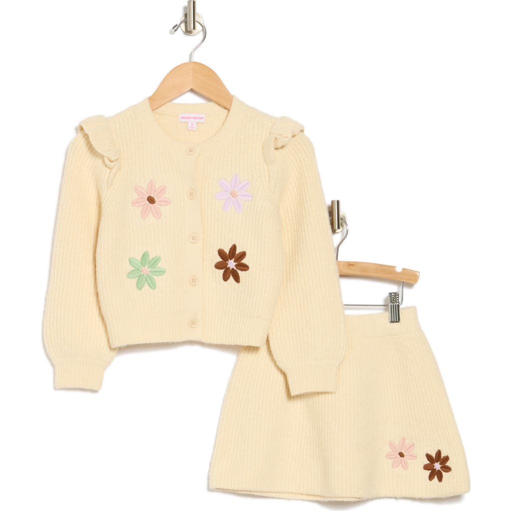 Design History Kids' Cardigan Sweater & Skirt Set In Winter Wheat