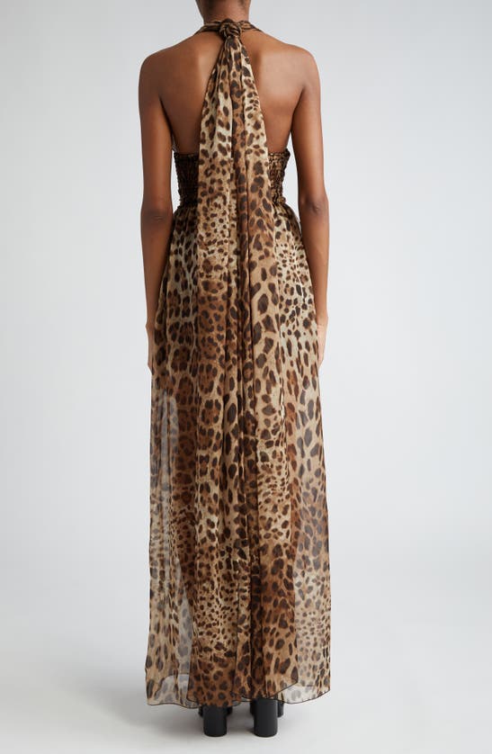 Shop Dolce & Gabbana Dolce&gabbana Leopard Print Silk Chiffon Halter Dress In Hy13m Leo New