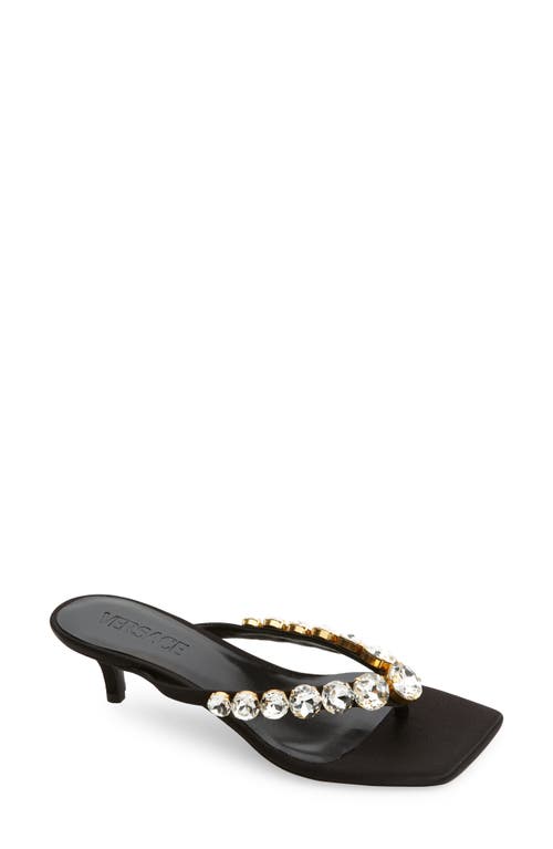 Versace Crystal Flip Flop in Black/Gold