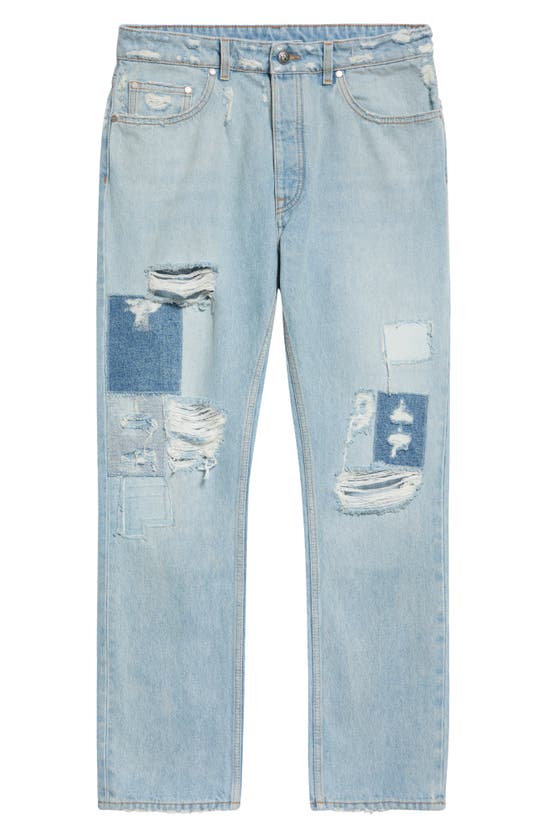 Shop Palm Angels Destroyed Straight Leg Jeans In Light Blue