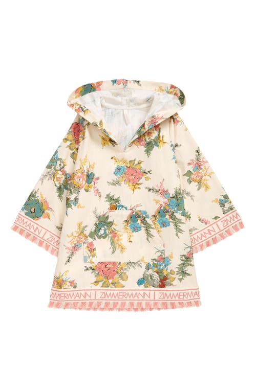 Zimmermann Kids' Clover Floral Print Hooded Cotton Cover-Up Dress in Honey Peony Floral