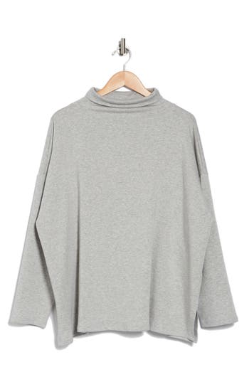 Eileen Fisher Funnel Neck Boxy Top In Dark Pearl