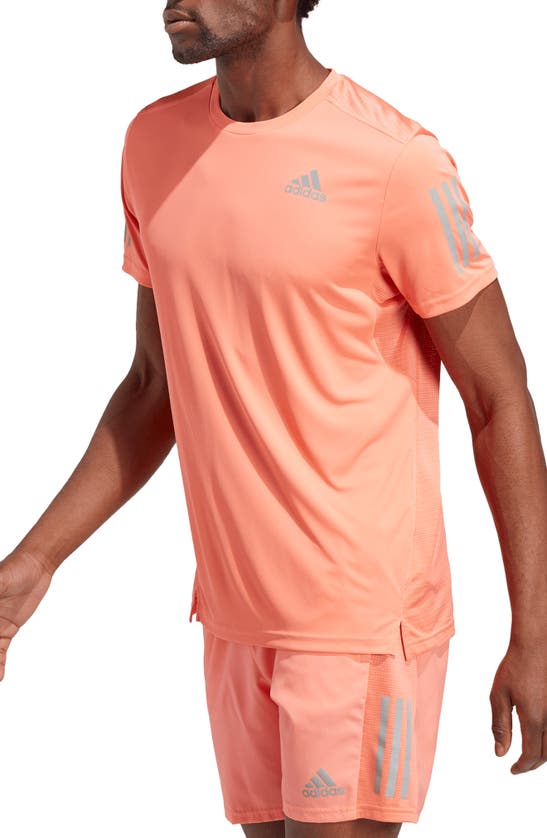 Adidas Originals Own The Run Performance Running T-shirt In Coral/ Reflective Silver